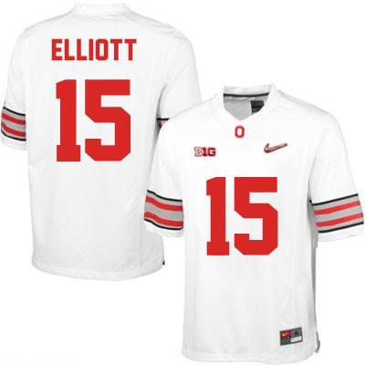 Men's NCAA Ohio State Buckeyes Ezekiel Elliott #15 College Stitched Diamond Quest Playoff Authentic Nike White Football Jersey CA20H27PF